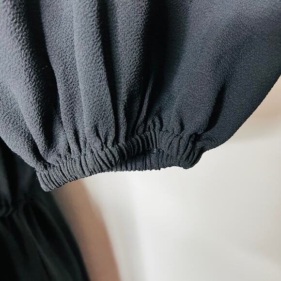 Sisley Shift Dress Medium Black Peasant Long Sleeve Fringe Versatile Knee Length - Picture 5 of 9